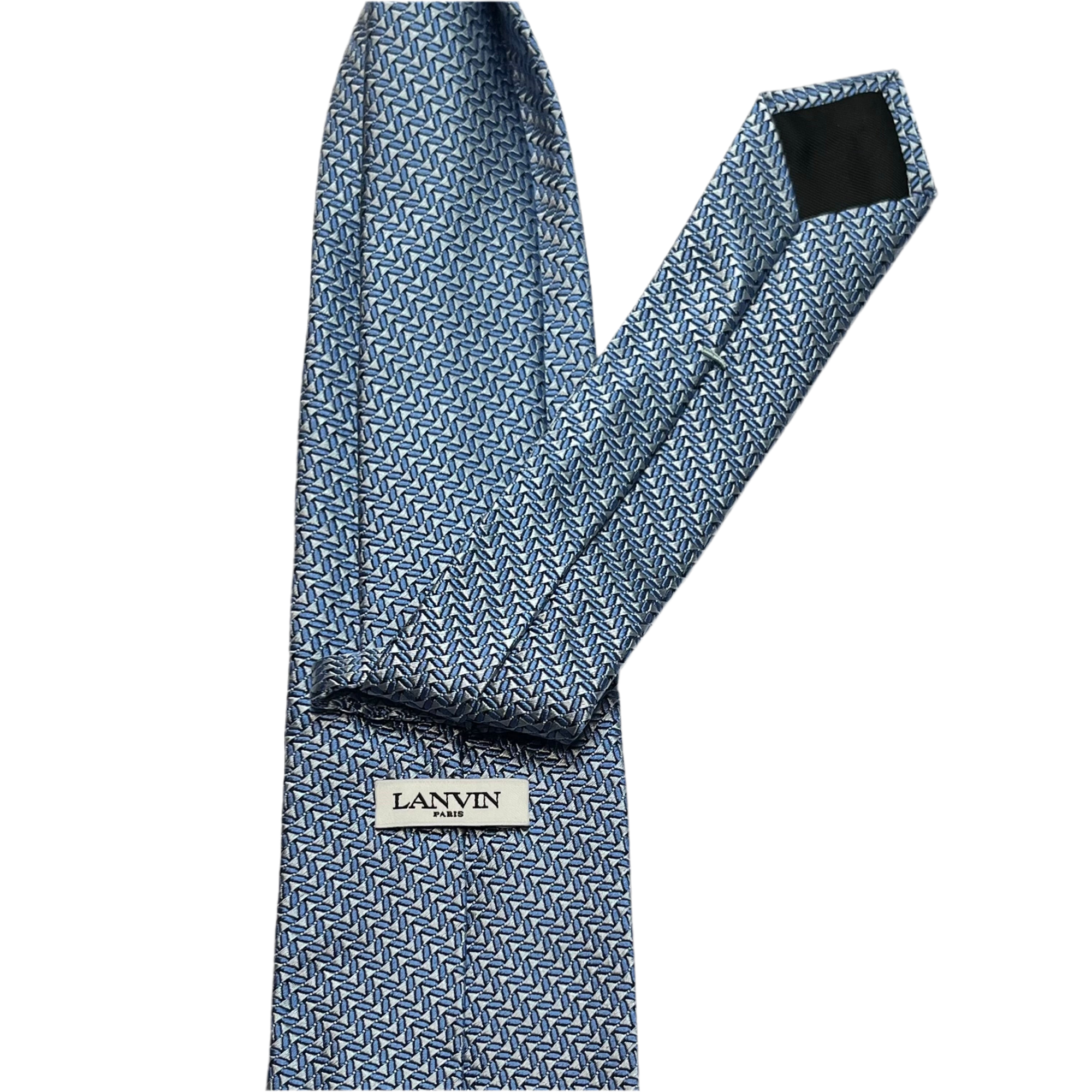 Lanvin Woven Sky Blue Herringbone Cravatta Necktie