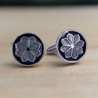 Navy and blue floral enamel round  Cufflinks