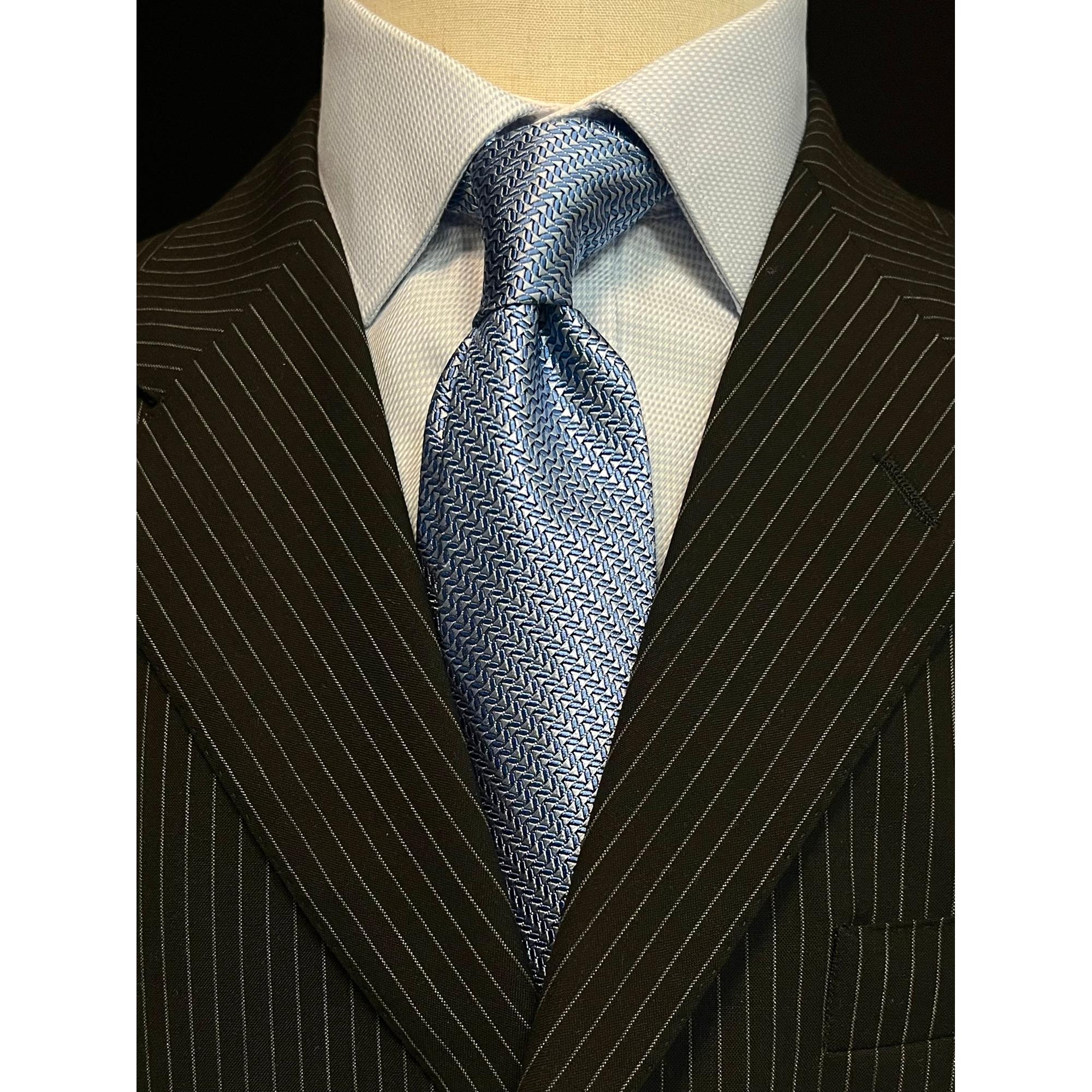 Lanvin Woven Sky Blue Herringbone Cravatta Necktie