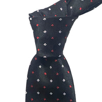 OroTie Square Jacquare Black Background with white and Red diamond