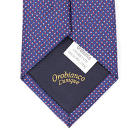 OroTie Jacquare Blue Background with white and Red small Square