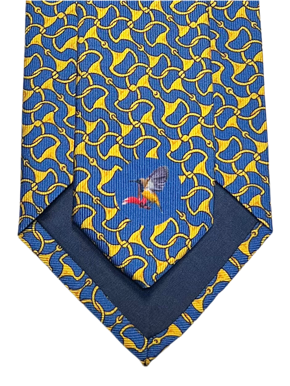 MonsterTie Printed D-Ring Snaffle Navy Gold Necktie