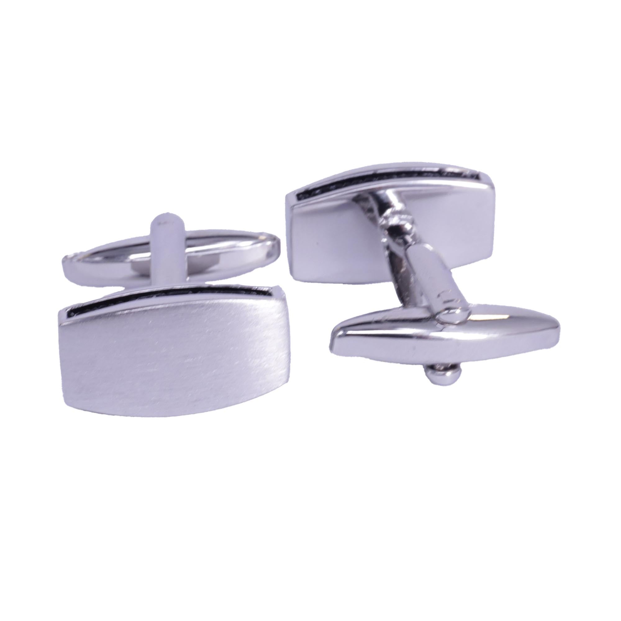 Rectangle Silver Cufflinks with Smooth Edge and Black Enamel Interlining (Online Exclusive)