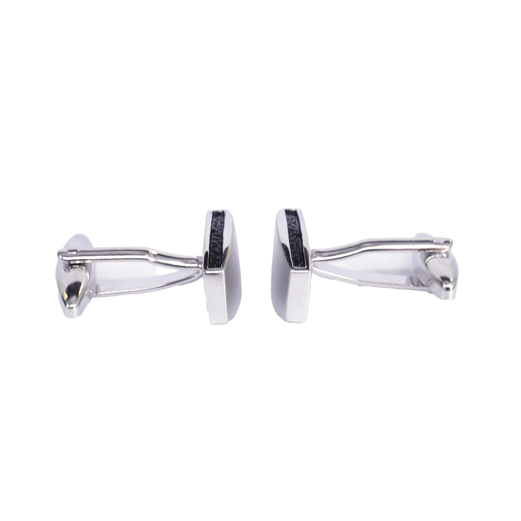 Rectangle Silver Cufflinks with Smooth Edge and Black Enamel Interlining (Online Exclusive)