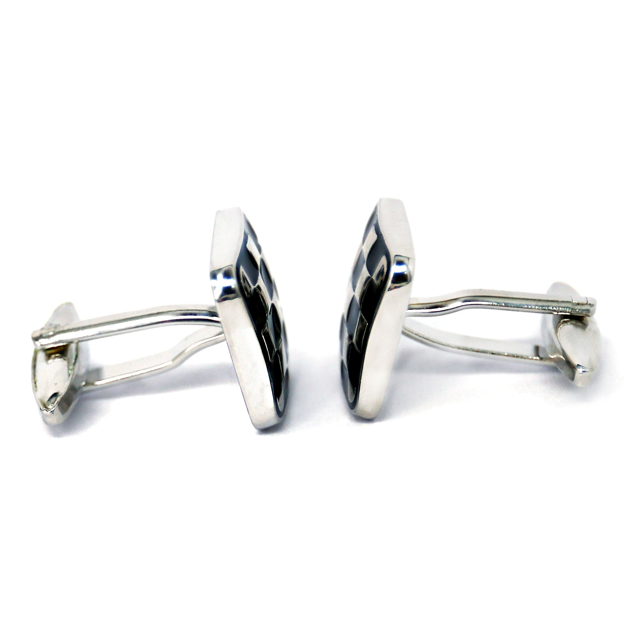 MarZthomson Black and Silver Checkered Cufflinks (Online Exclusive)
