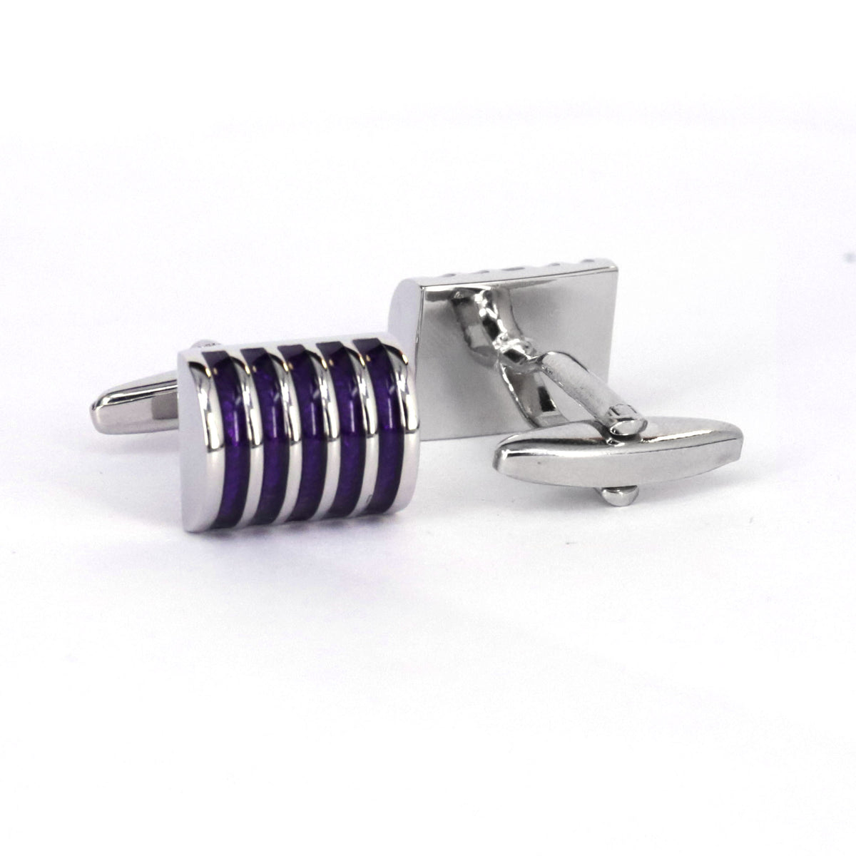 Rectangle Purple Enamel with Blue and silver Stripe Grill Cufflinks (Online Exclusive)