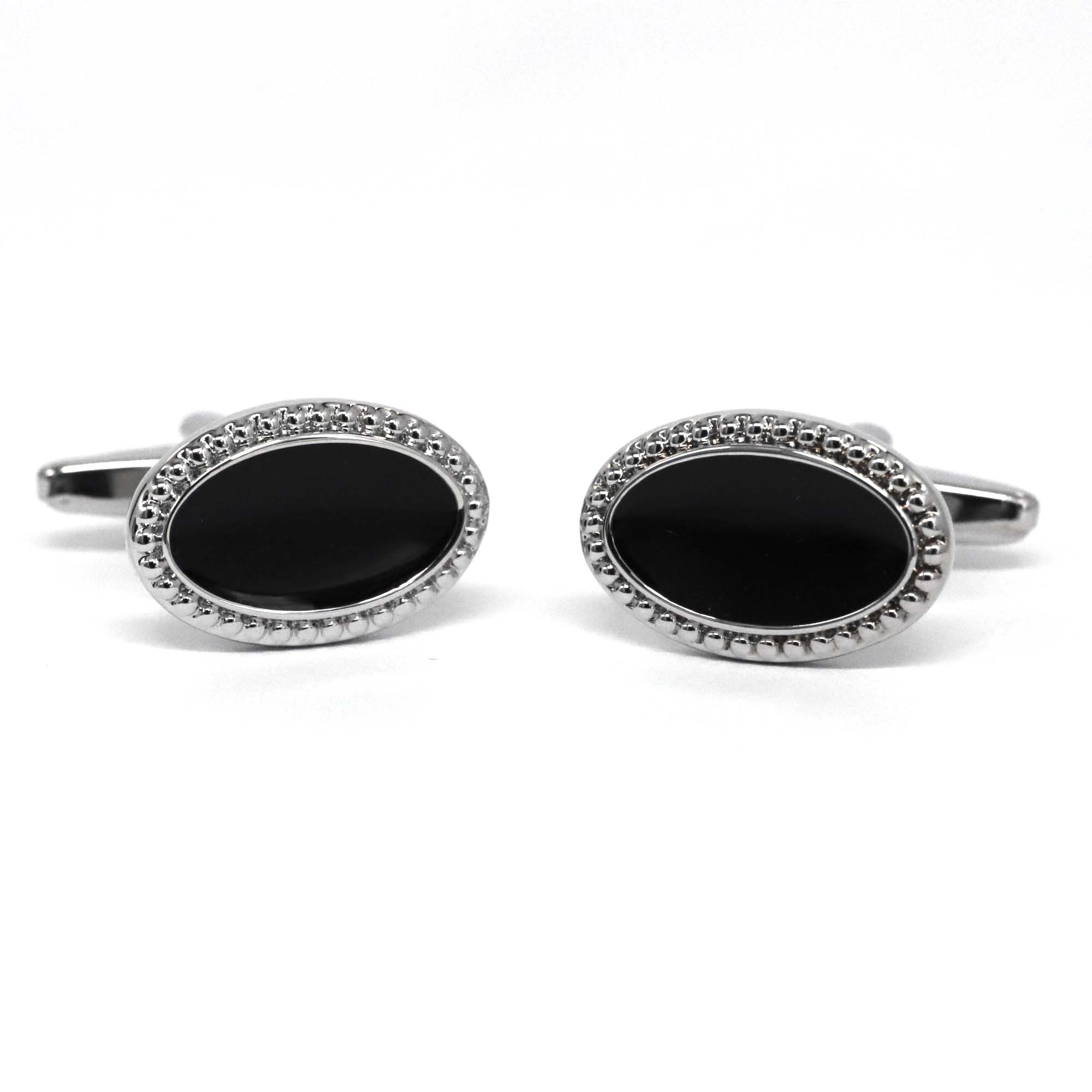 Classic Oval Black With Crystal like Cufflinks