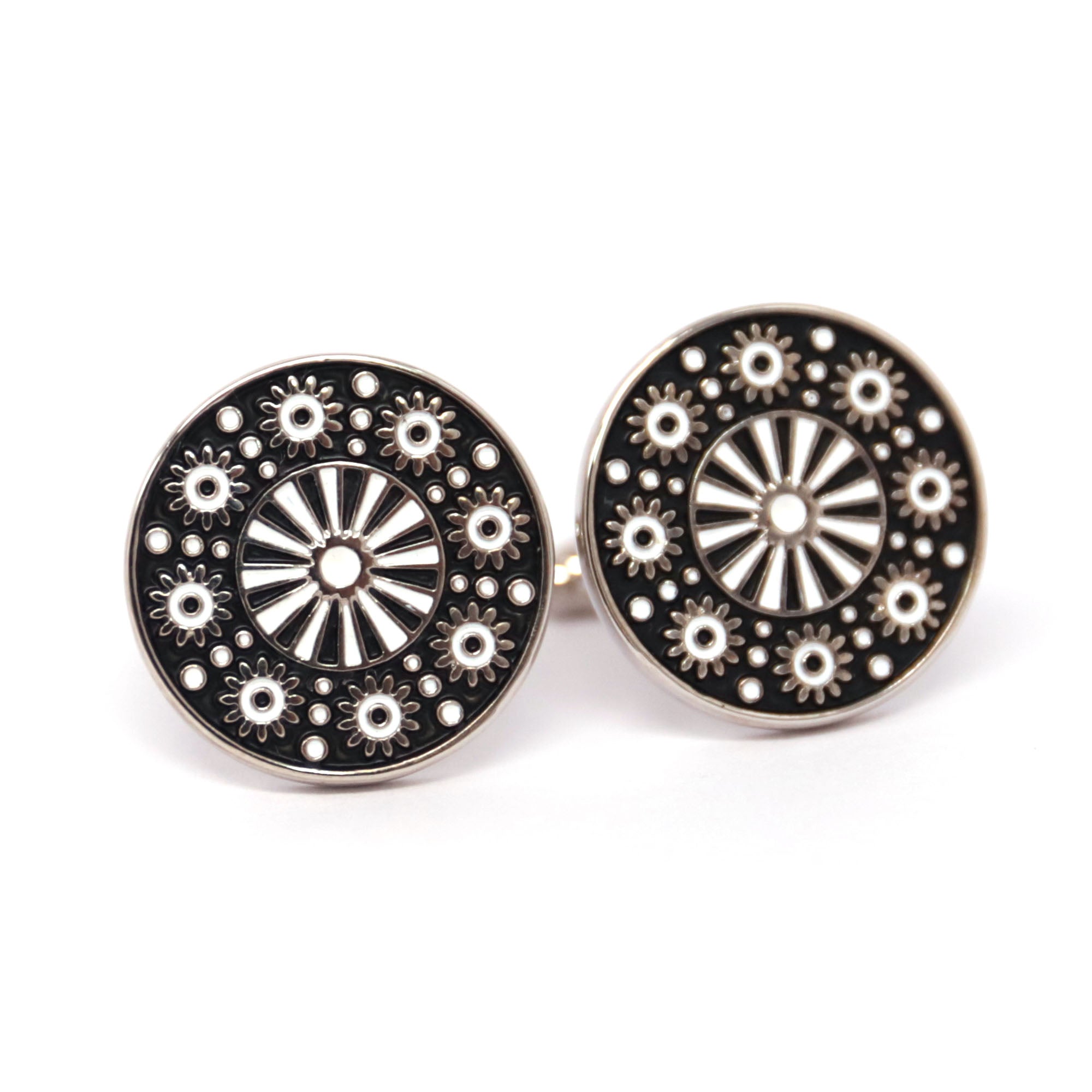 MarZthomson Red Enamel Round Floral Cufflinks (Online Exclusive)