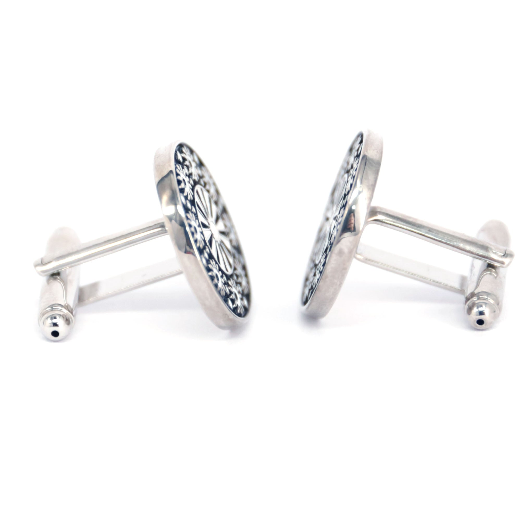 MarZthomson Red Enamel Round Floral Cufflinks (Online Exclusive)