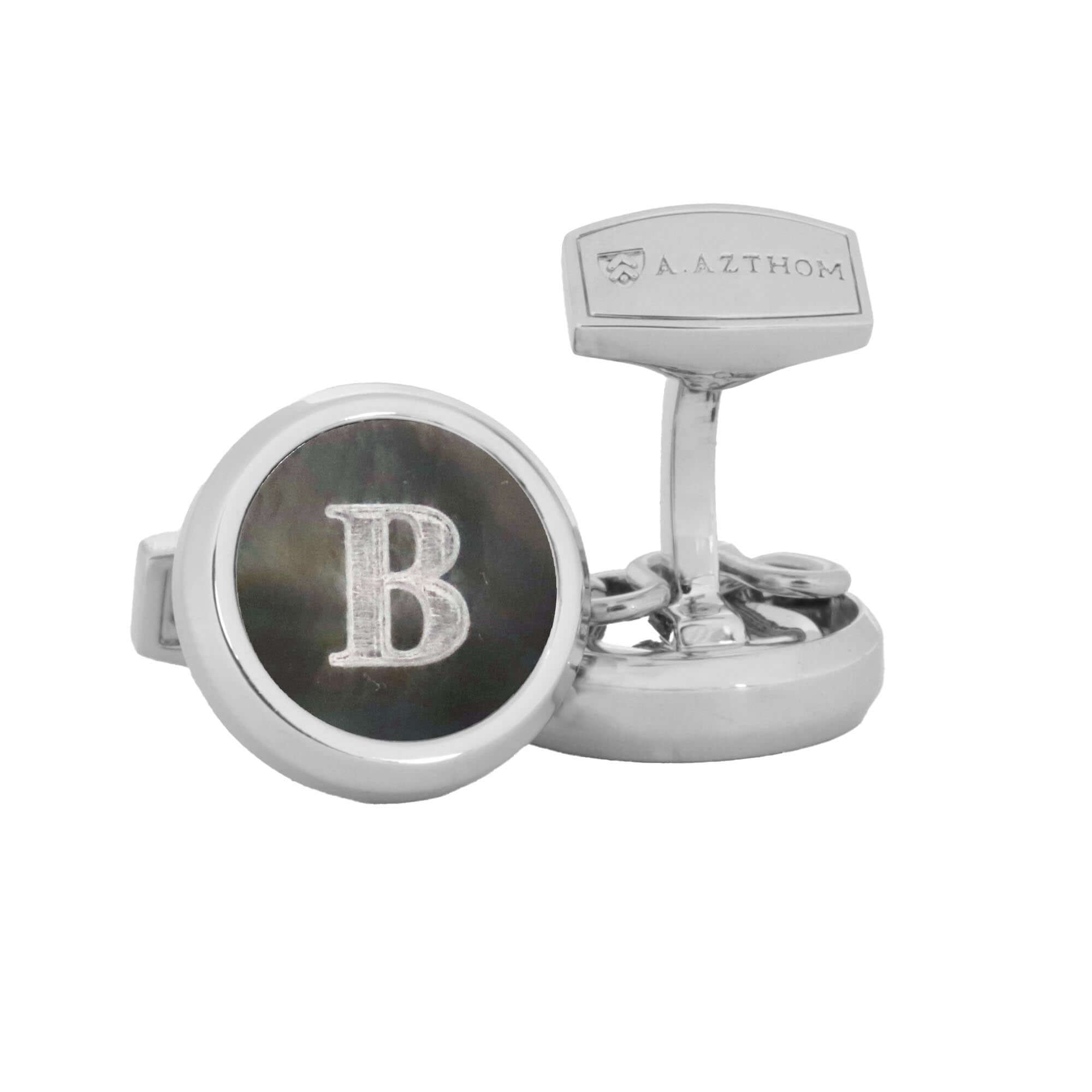 Monogram 蚀刻银袖扣带夹扣盖