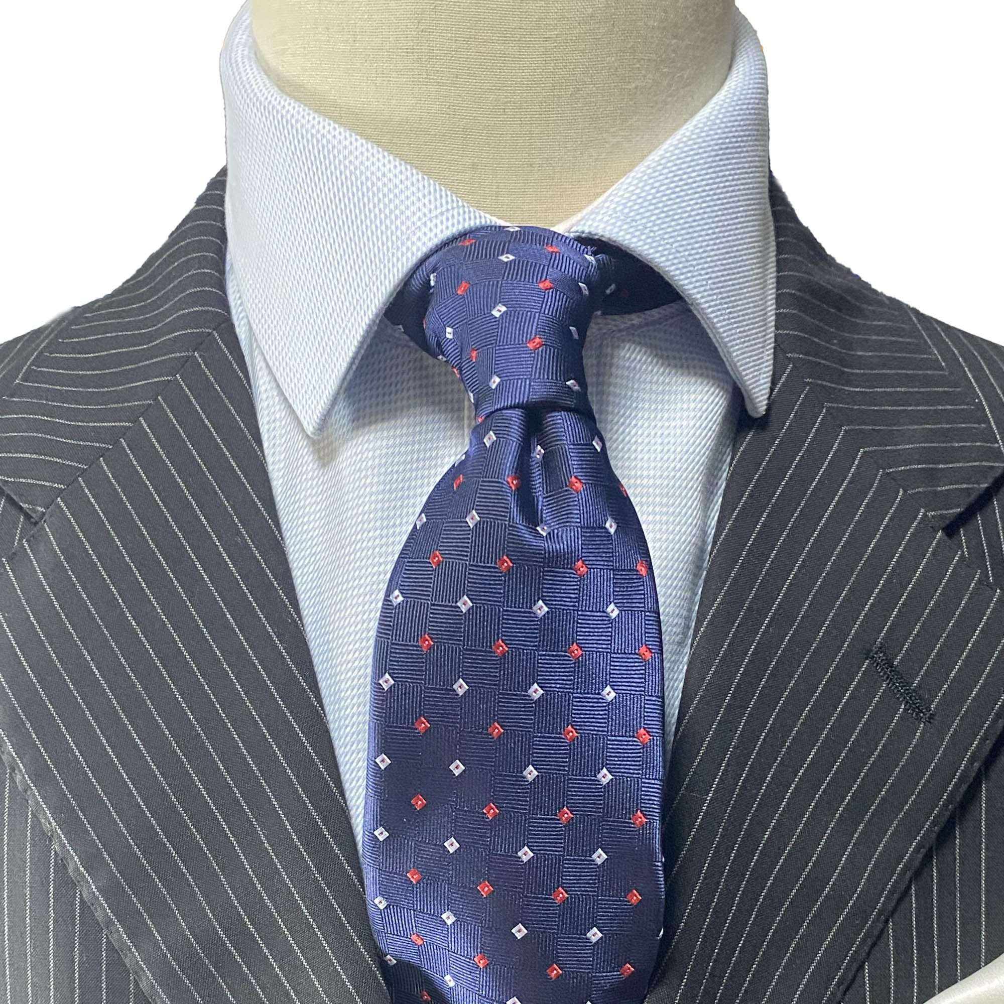 OroTie Square Jacquare Navy Background with white and Red diamond