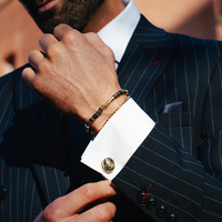 Carousel Gear Cufflinks Yellow Gold Plated Base Metal With Black Enamel