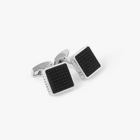 Tateossian Diamond Giza Ice Cufflinks Palladium & Black Enamel