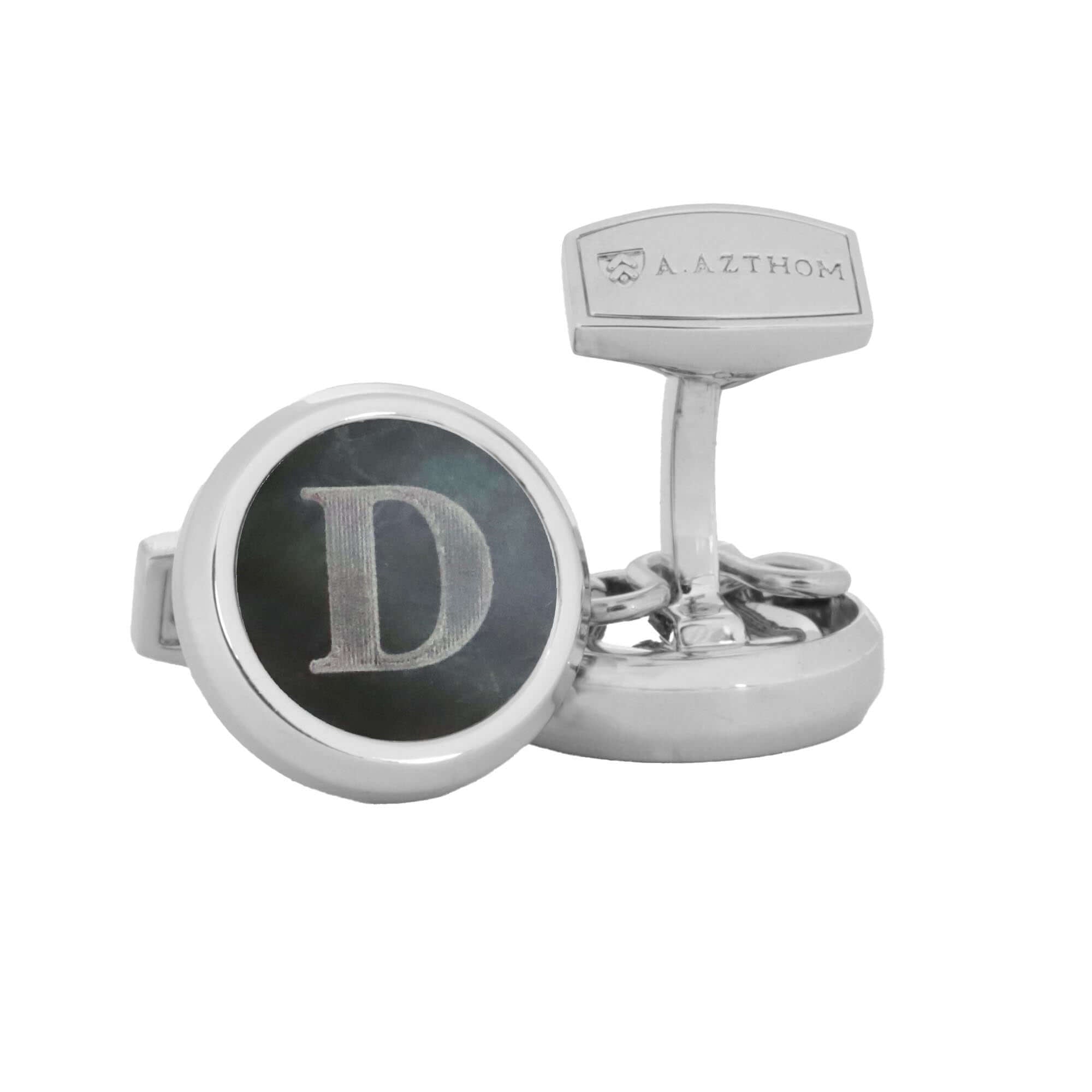 Monogram 蚀刻银袖扣带夹扣盖