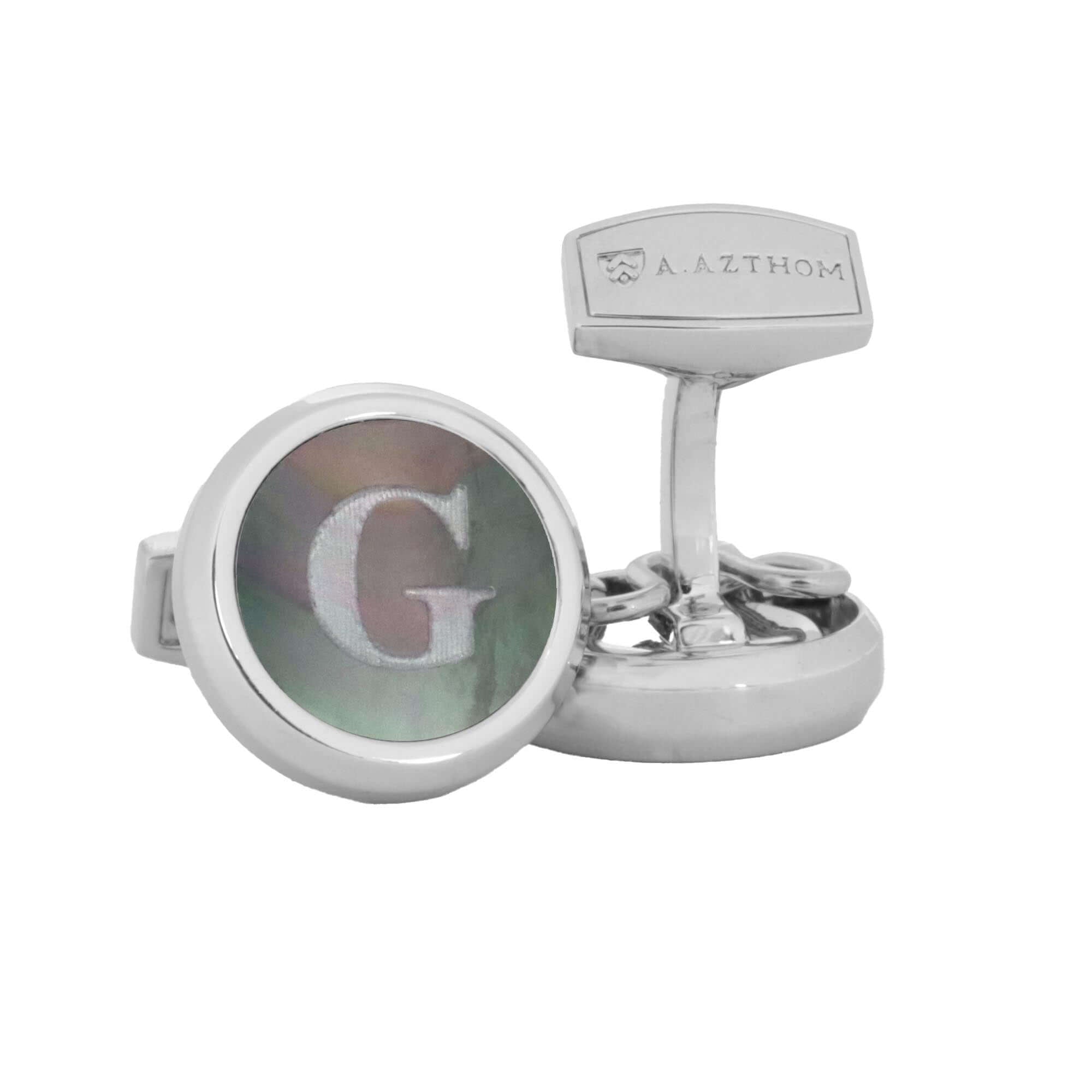 Monogram 蚀刻银袖扣带夹扣盖