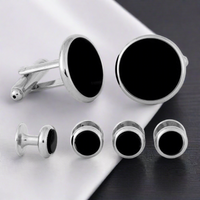 Men's Tuxedo Cufflinks and Studs - Black Onyx with Silver