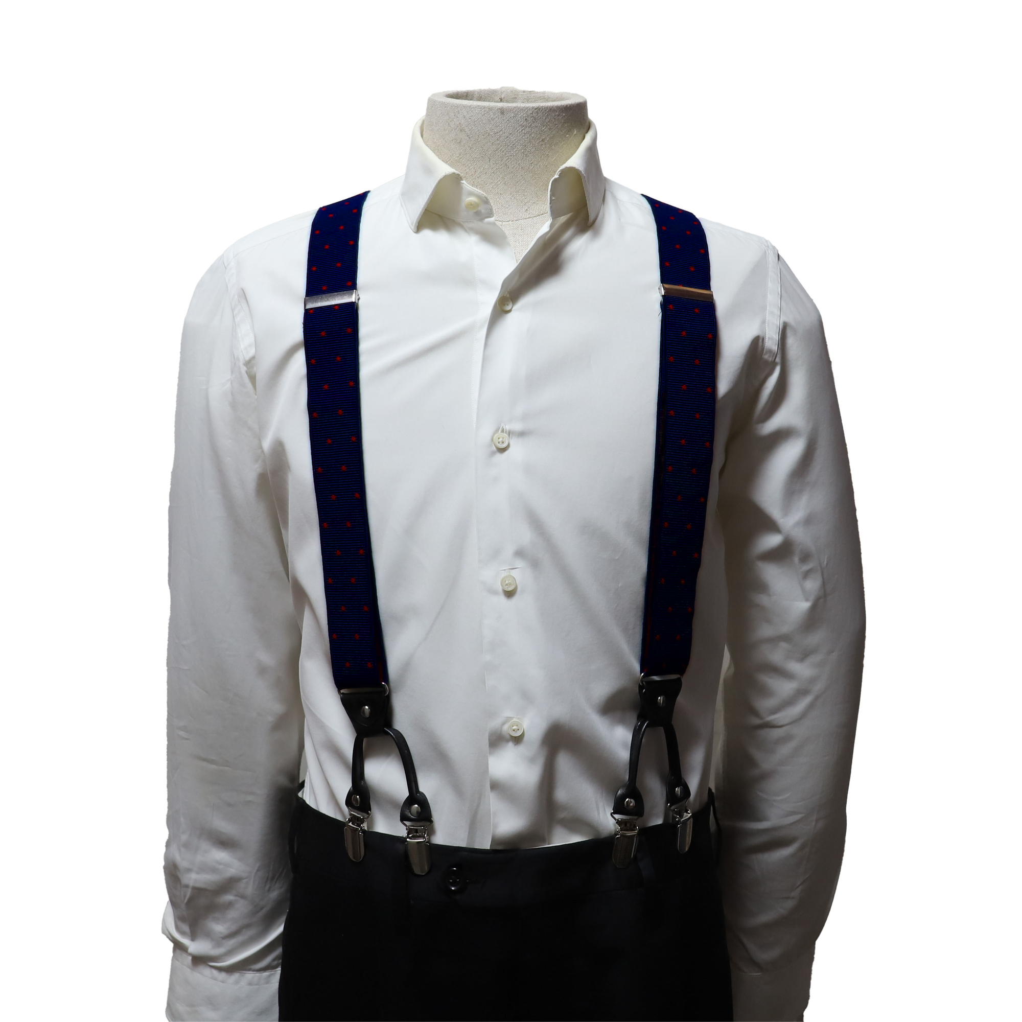 Orobianco Suspender Navy with Red Dot Clip Front