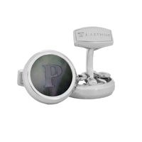 Monogram 蚀刻银袖扣带夹扣盖