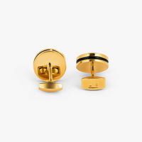 Carousel Gear Cufflinks Yellow Gold Plated Base Metal With Black Enamel
