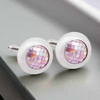 Round Pink Mother of Pearl Tiles Cufflinks (Online Exclusive)