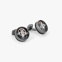 Single Tourbillon Gear Cufflinks Gunmetal and Black Enamel
