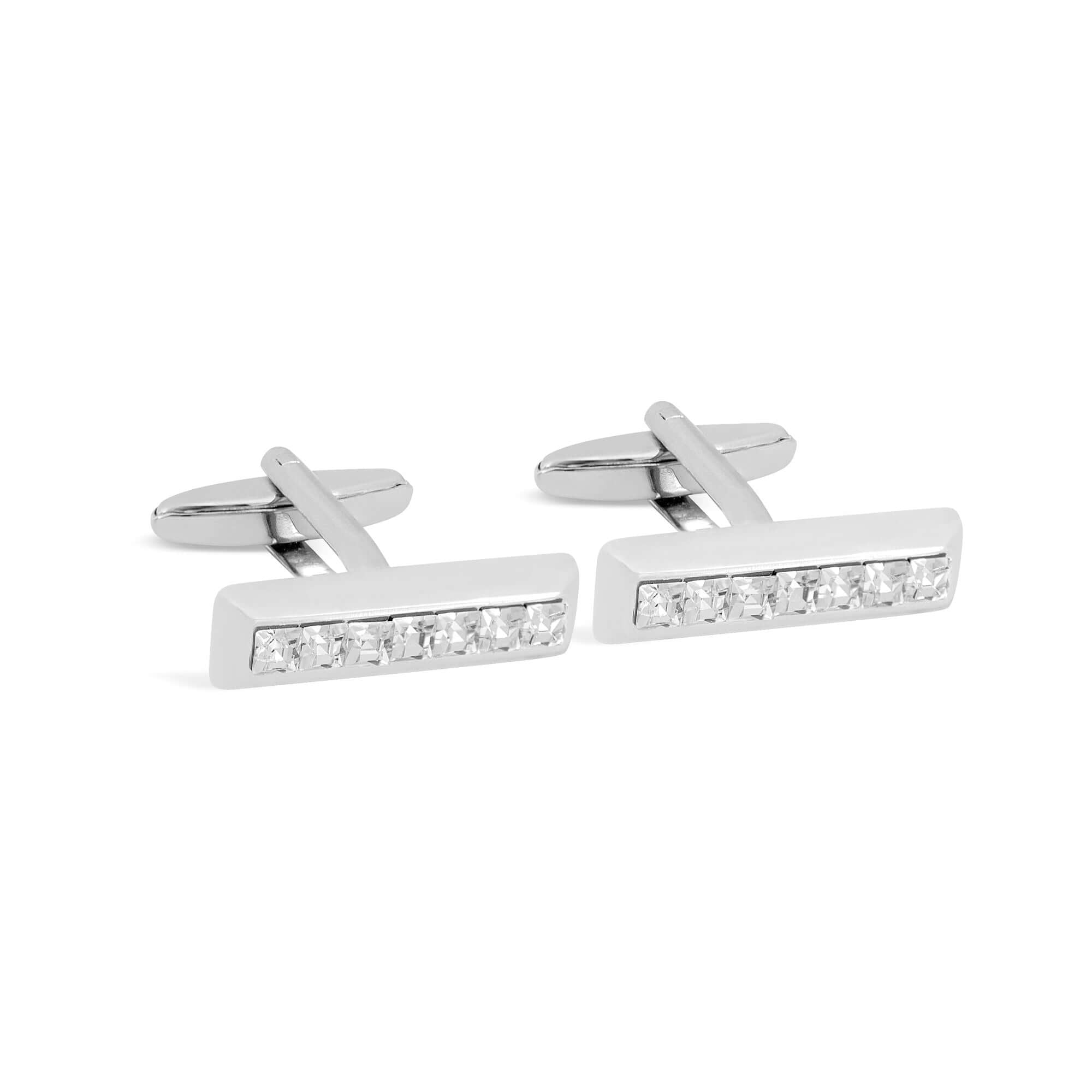 Rectangle White Crystals Cufflinks-Crystal Cufflinks-MarZthomson-Cufflinks.com.sg
