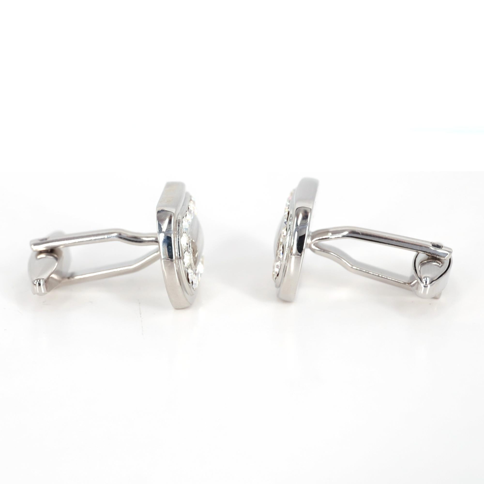 White Oval Crystal Cufflinks
