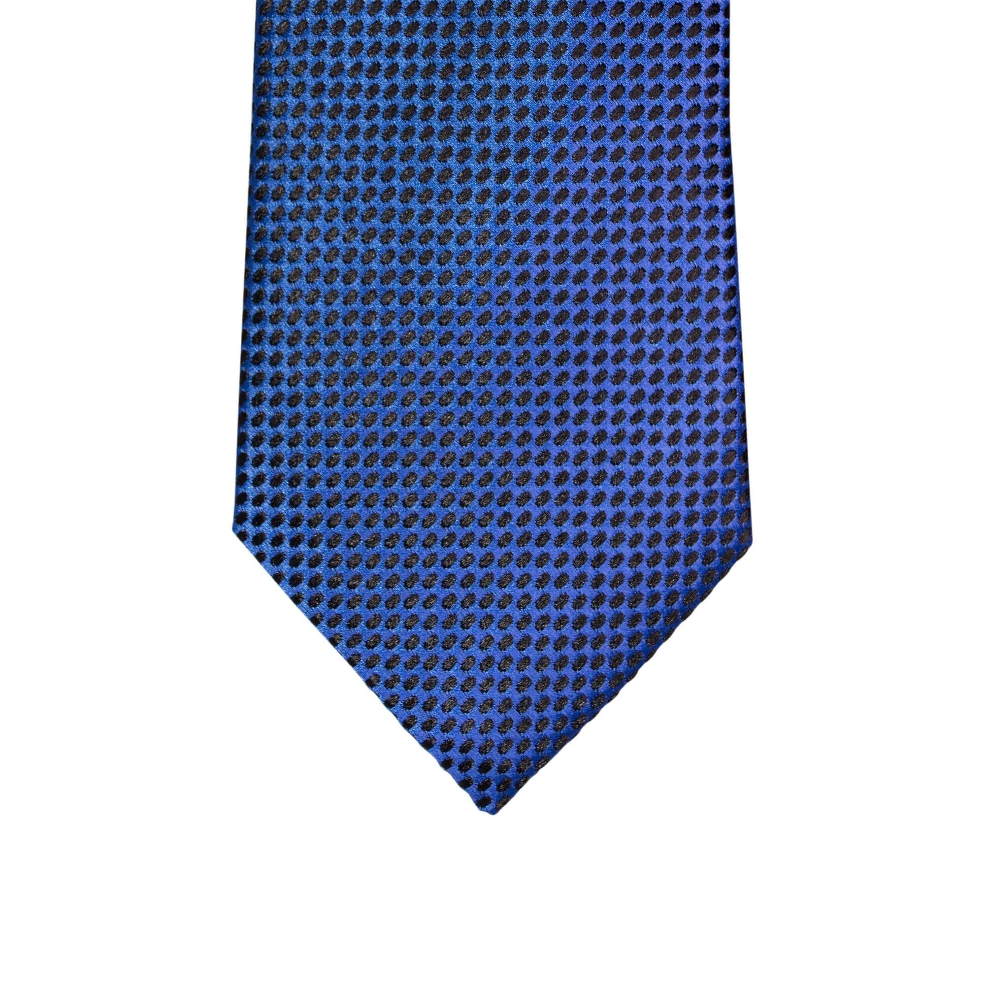 A.Azthom 8cm Cobalt Silk Woven Tie with Black Dots Detail-Neckties-A.Azthom-Cufflinks.com.sg