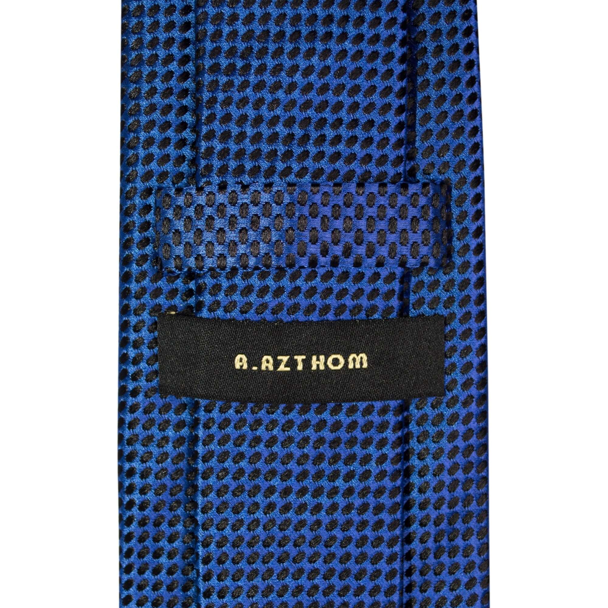 A.Azthom 8cm Cobalt Silk Woven Tie with Black Dots Detail-Neckties-A.Azthom-Cufflinks.com.sg