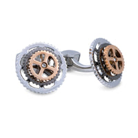 A.Azthom Rotatable Bike Gear Rhodium Trio Colour Plated Cufflinks-Cufflinks.com.sg
