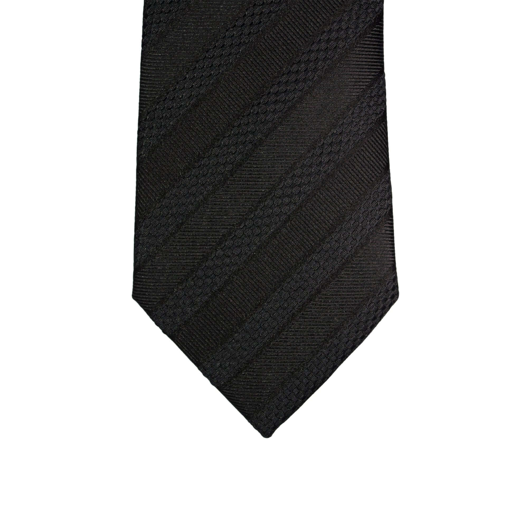8cm Woven Striped Necktie in Black-Neckties-A.Azthom-Cufflinks.com.sg