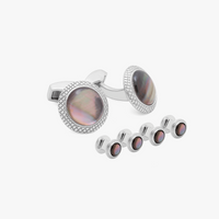 Black Mother of Pearl Moonlight Bullseye Stud Set-Lapel Pin-Tateossian-Cufflinks.com.sg