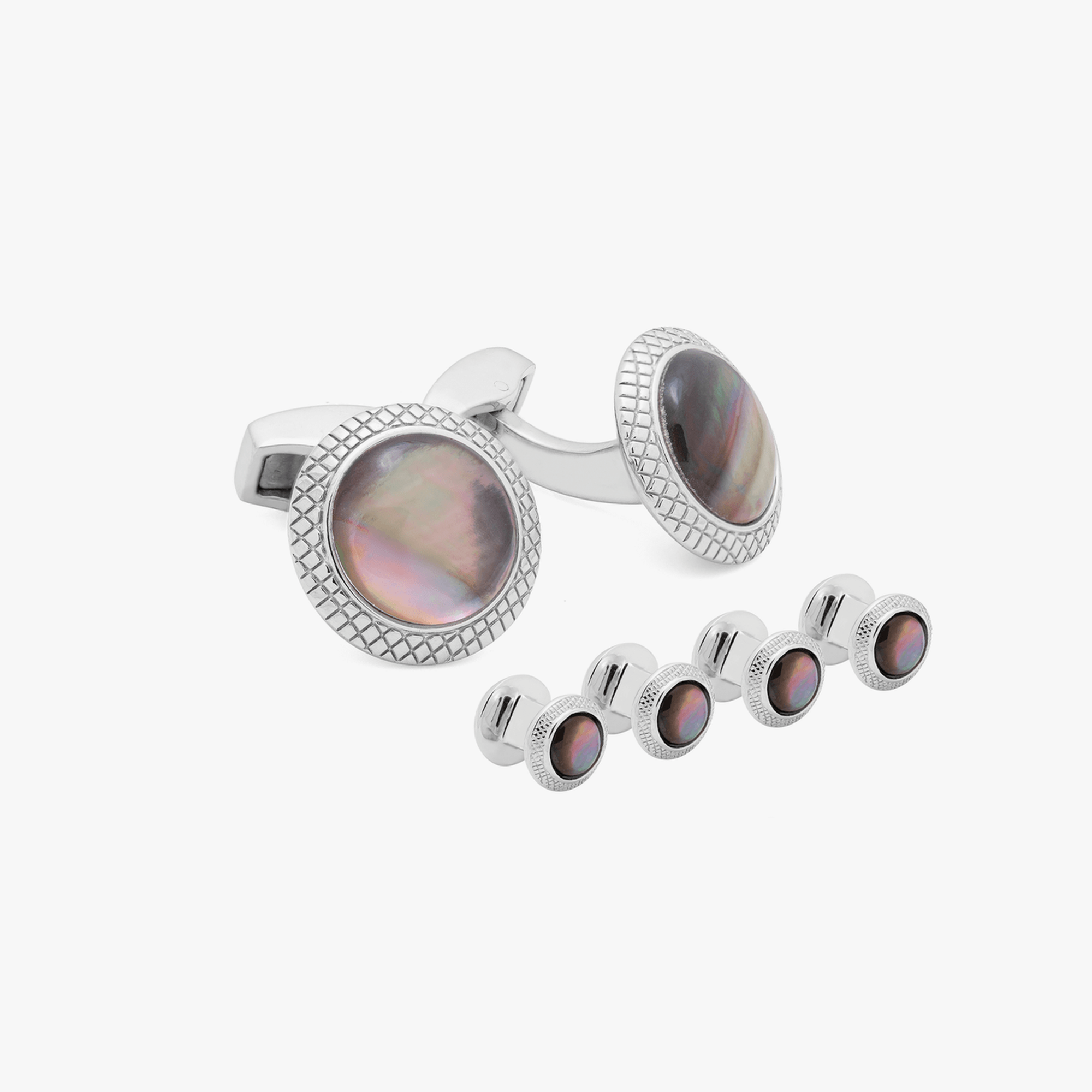 Black Mother of Pearl Moonlight Bullseye Stud Set-Lapel Pin-Tateossian-Cufflinks.com.sg