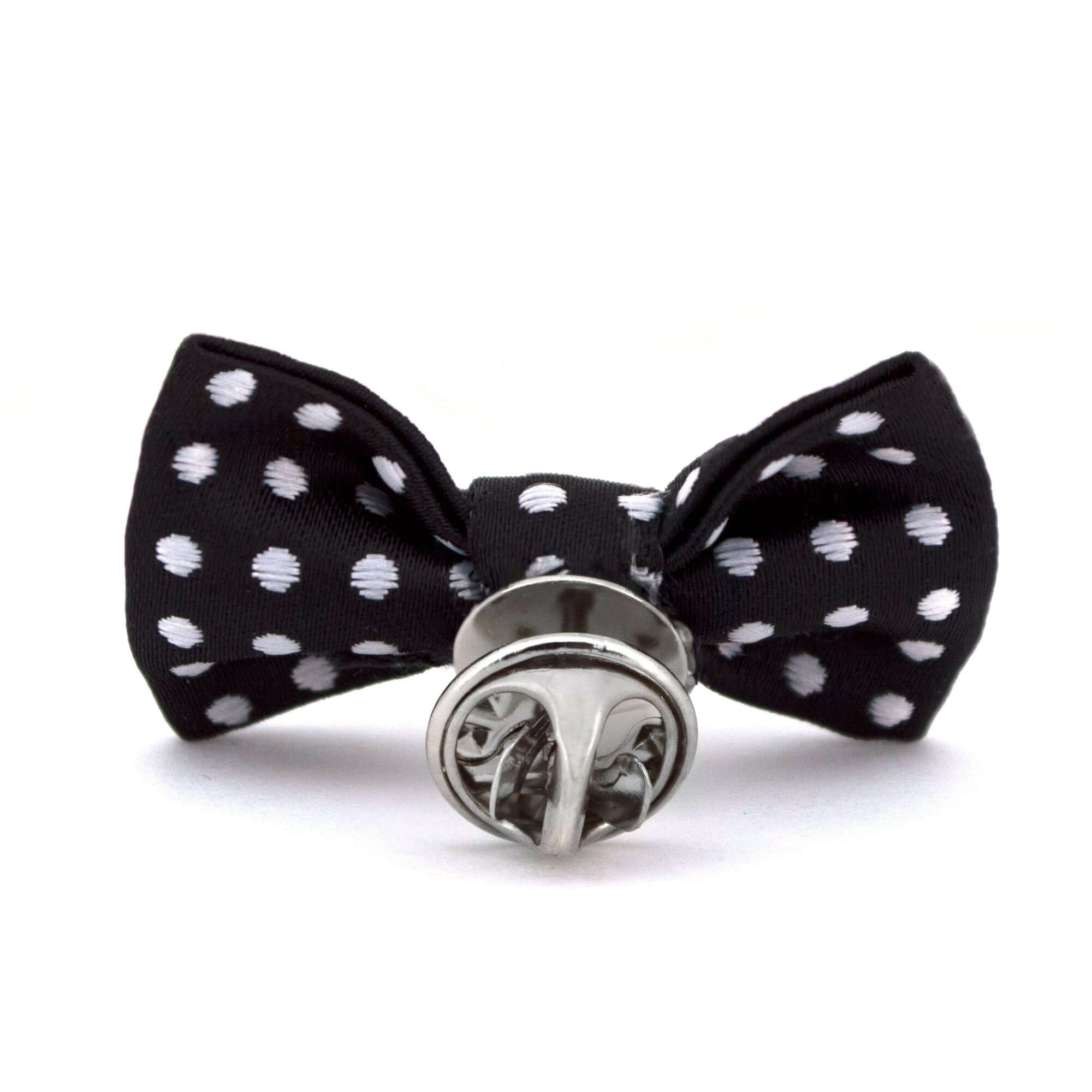 Bow Tie shaped Lapel Pin and Pocket Square Set in Black with White Polka Dot-Cufflinks.com.sg | Neckties.com.sg