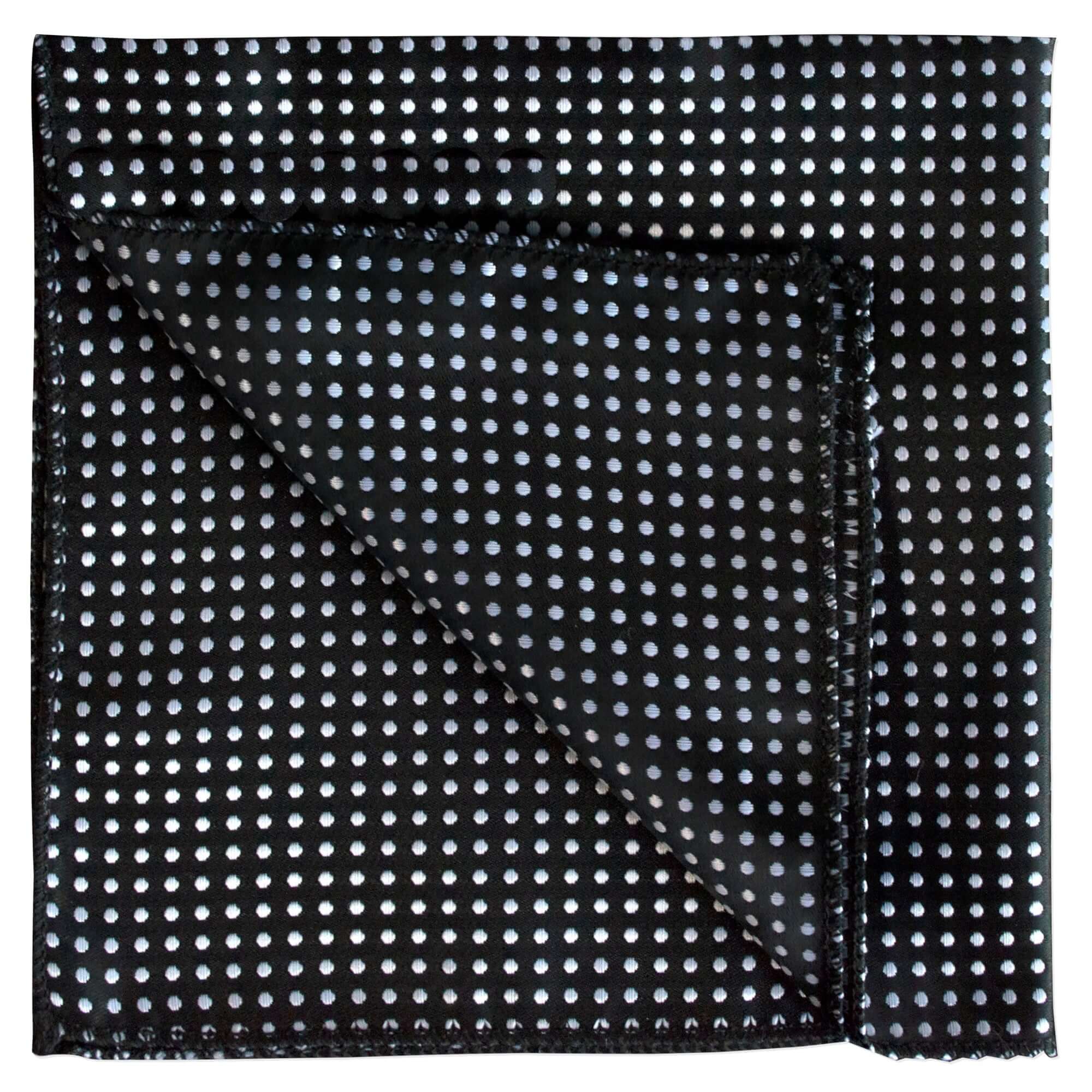 Bow Tie shaped Lapel Pin and Pocket Square Set in Black with White Polka Dot-Cufflinks.com.sg | Neckties.com.sg