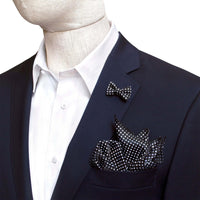 Bow Tie shaped Lapel Pin and Pocket Square Set in Black with White Polka Dot-Cufflinks.com.sg | Neckties.com.sg