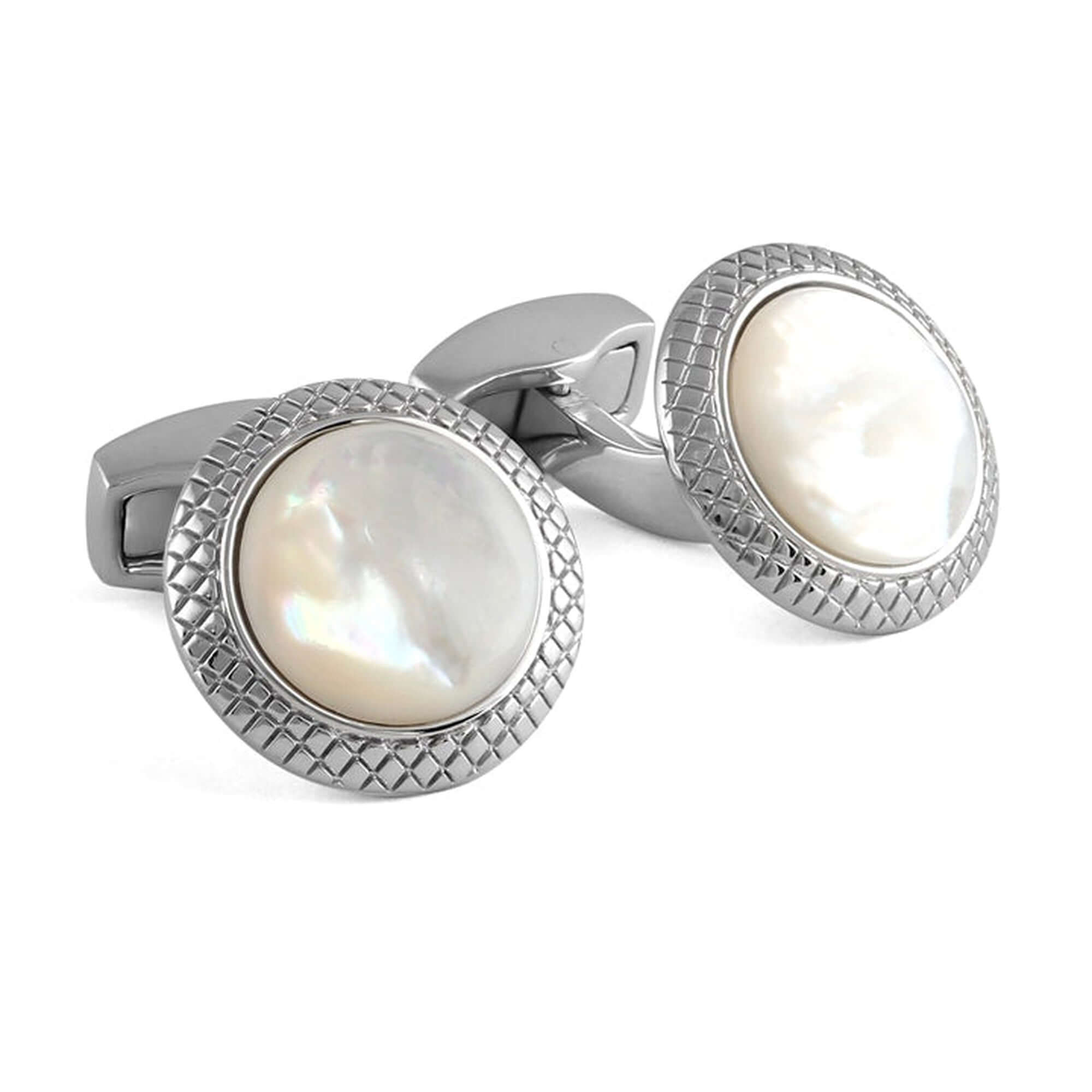 Bullseye Semi Precious Cufflinks in White MOP-Cufflinks.com.sg