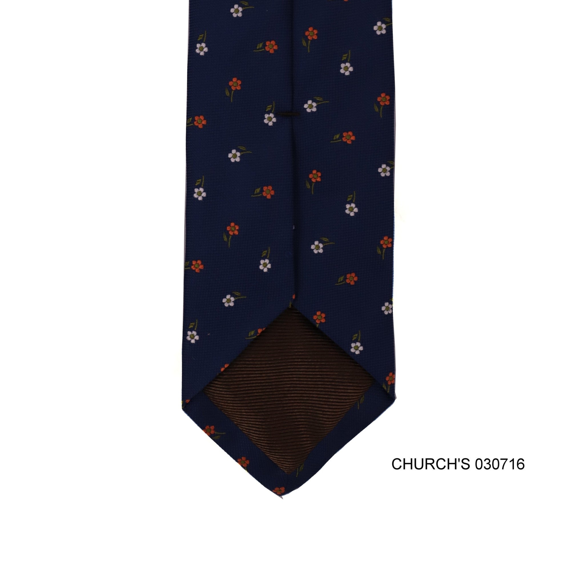Church's woven Orange and White flower with Dark Blue background-Neckties-Church's-Cufflinks.com.sg