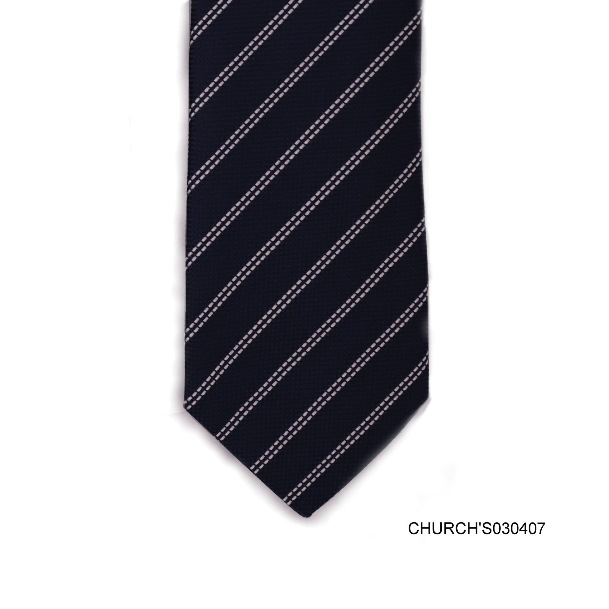 Church's woven white dot stripe with dark Navy background-Neckties-Church's-Cufflinks.com.sg