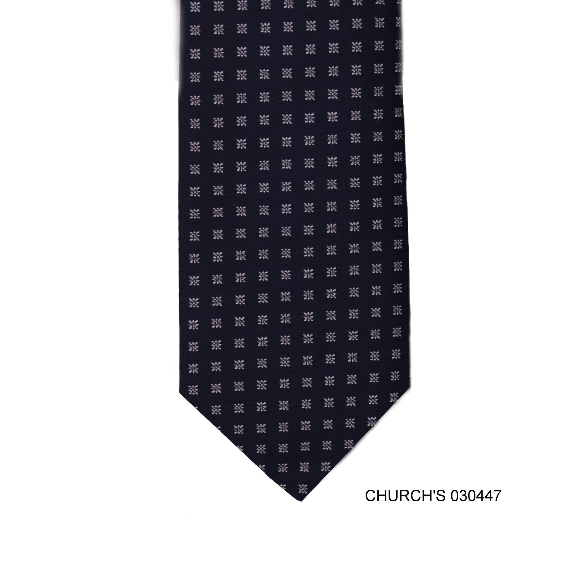 Church's woven white flower with dark Navy background-Neckties-Church's-Cufflinks.com.sg