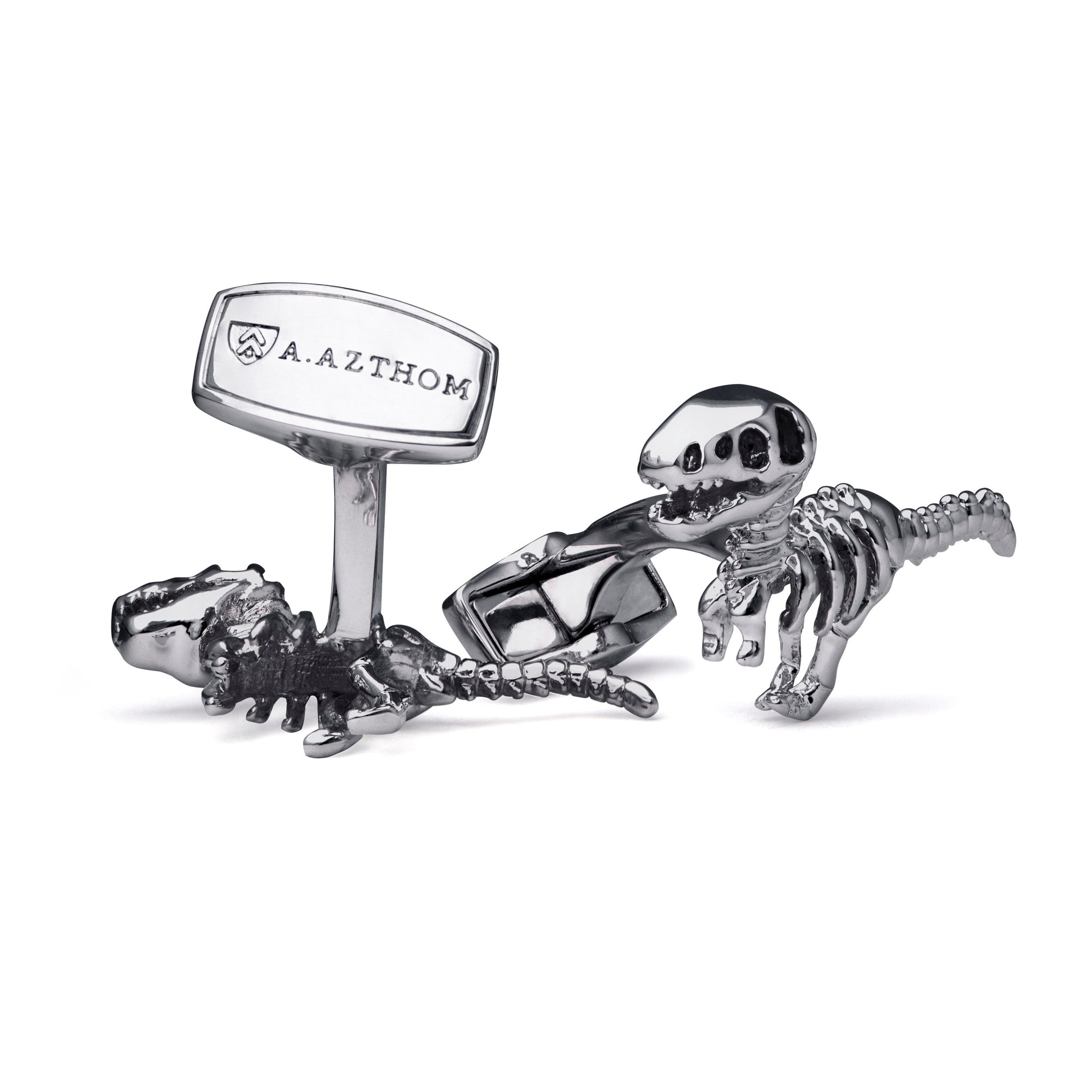 Dinosaur Bone in Silver Rustic Finish Cufflinks-Cufflinks.com.sg