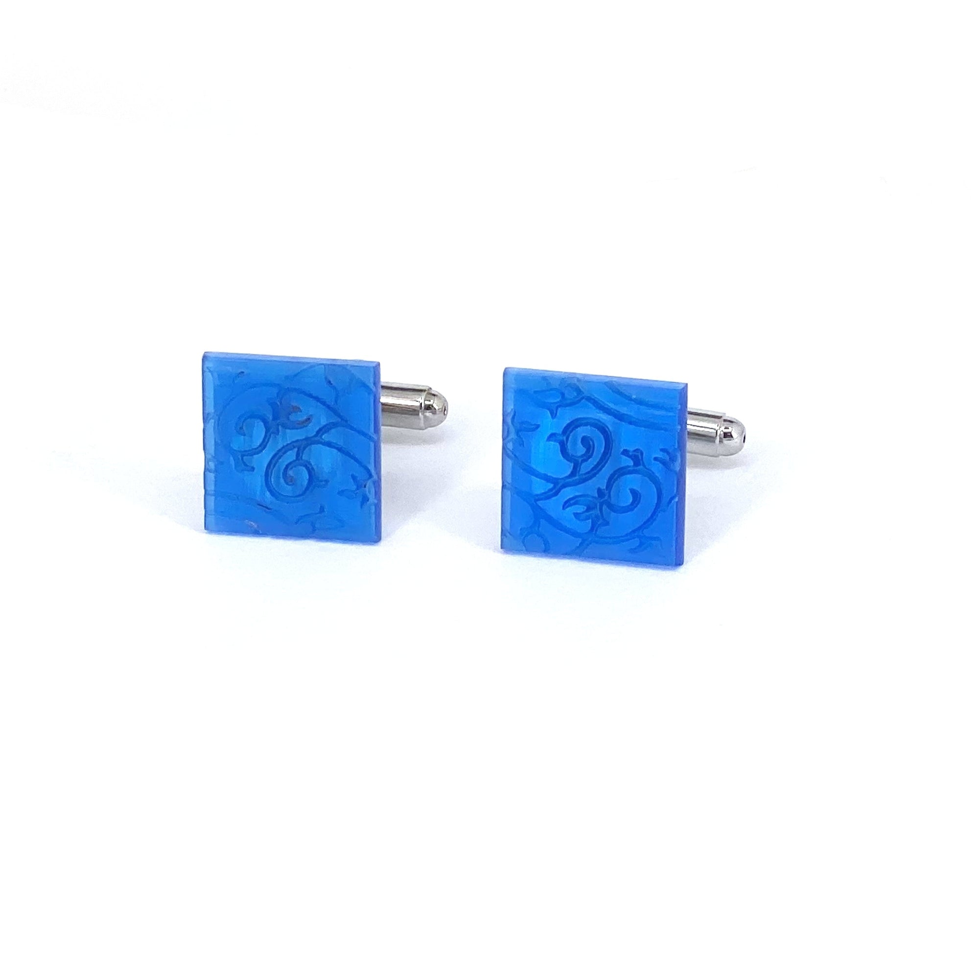 Floral blue in Fiber Optic-Cufflinks.com.sg