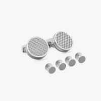 Grey Rhodium Plated Carbon Fibre Disc Cufflinks & Stud Set-cufflink and stud set-Tateossian-Cufflinks.com.sg