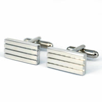 Horizontal Stripe Solid Silver Cufflinks-Cufflinks.com.sg