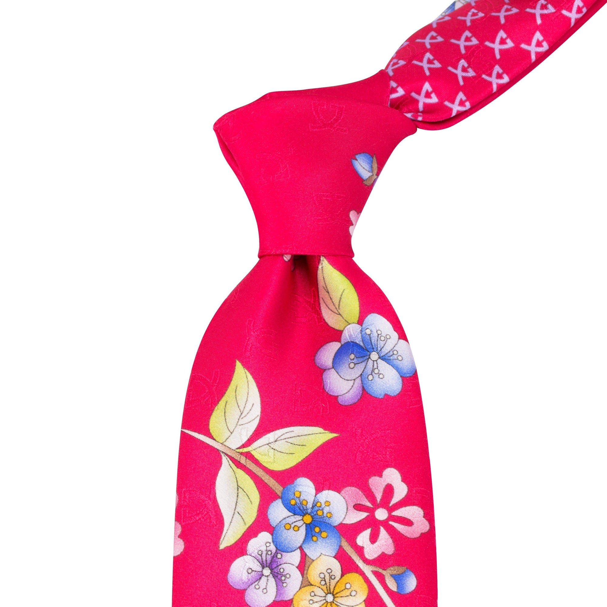 Leonard Fuchsia Silk Satin 8cm Tie with Floral Prints-Cufflinks.com.sg | Neckties.com.sg