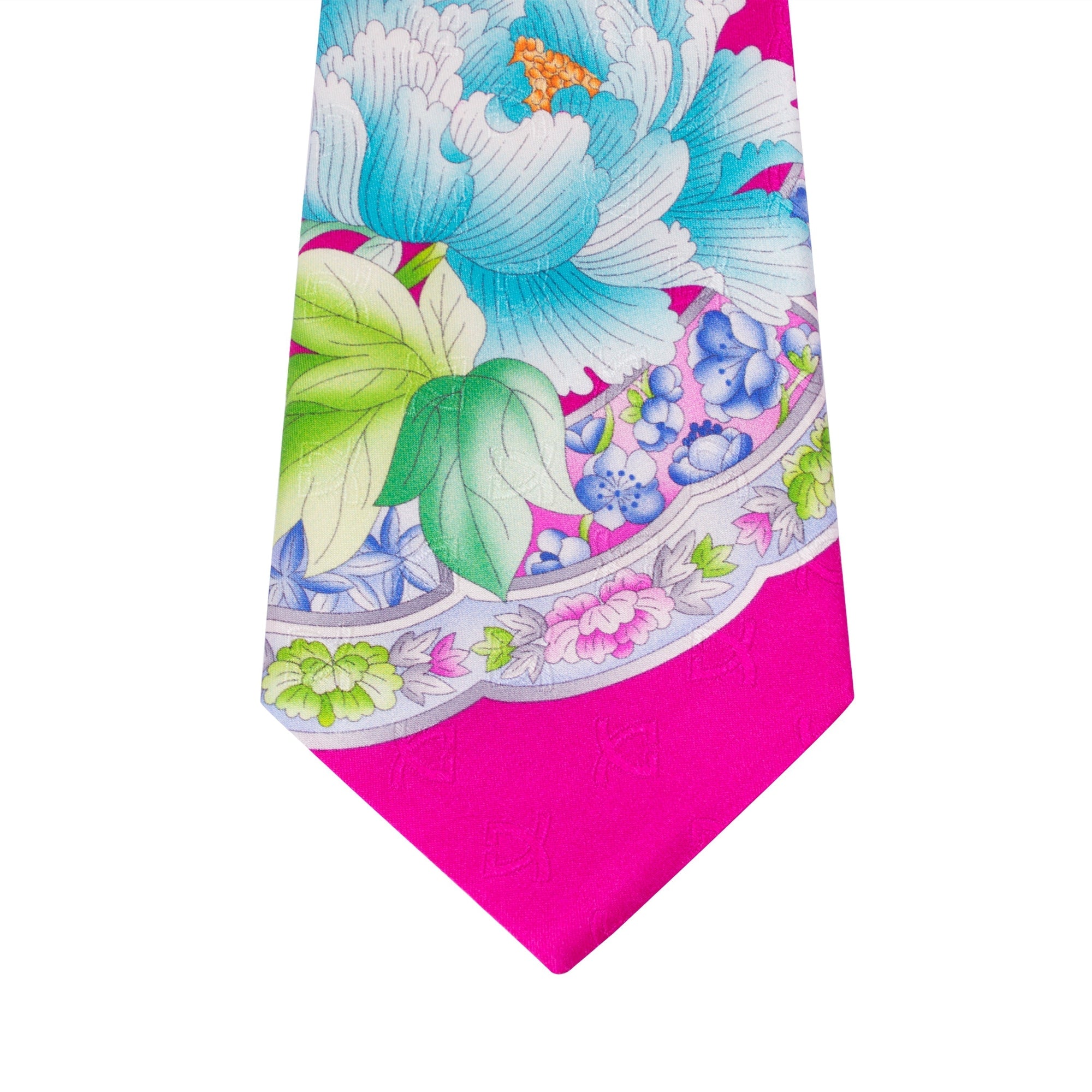 Leonard Magenta Silk Satin 8cm Tie with Floral Details-Cufflinks.com.sg | Neckties.com.sg