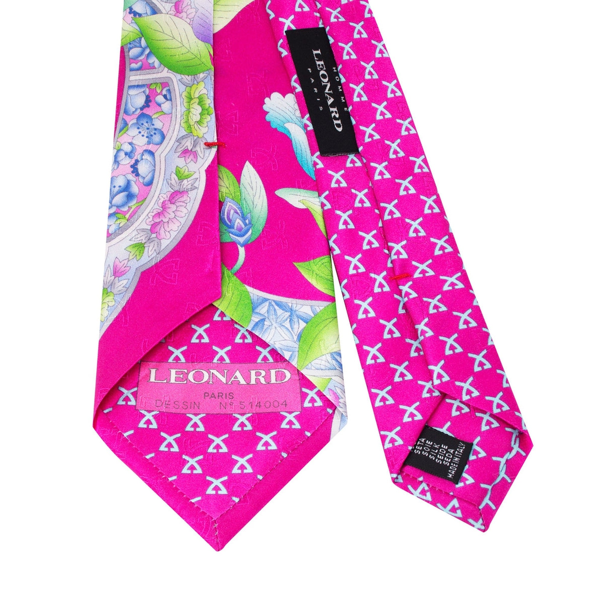 Leonard Magenta Silk Satin 8cm Tie with Floral Details-Cufflinks.com.sg | Neckties.com.sg