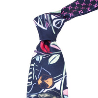 Leonard Navy Blue Silk Satin Tie with Summer Orchid Prints-Cufflinks.com.sg | Neckties.com.sg