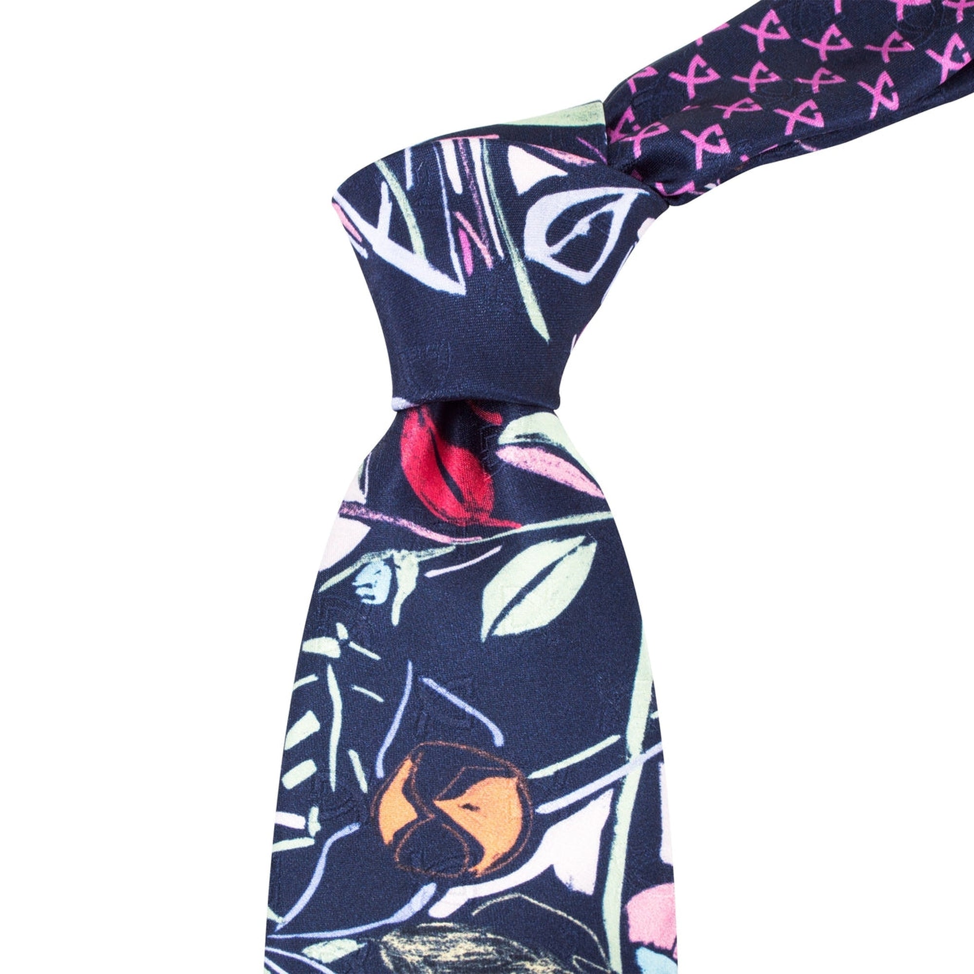 Leonard Navy Blue Silk Satin Tie with Summer Orchid Prints-Cufflinks.com.sg | Neckties.com.sg