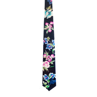Leonard Navy Silk Satin 8cm Tie with Floral Prints-Cufflinks.com.sg | Neckties.com.sg